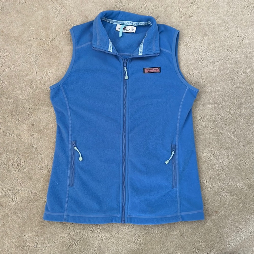 Vineyard Vines Women’s Light Blue Fleece Vest Top Zip Up XS Preppy Classic